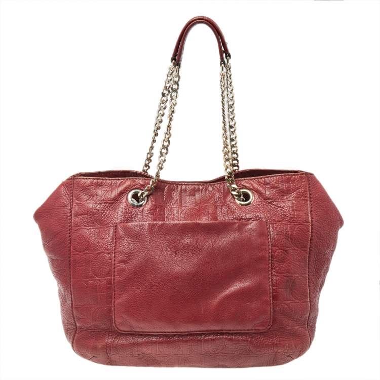 Pre Owned Carolina Herrera Burgundy Monogram Leather Audrey Tote