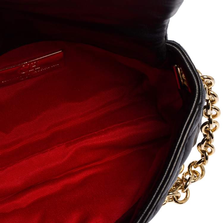 Pre Owned Carolina Herrera Black Quilted Leather Chain Crossbody Bag