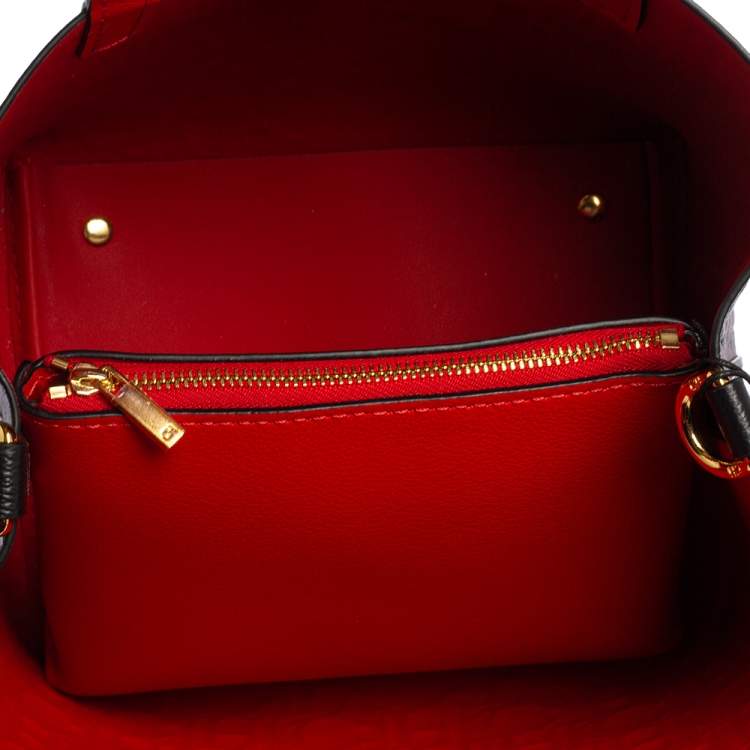 Pre Owned Carolina Herrera Black Monogram Embossed Leather Small Matryoshka Locked Tote