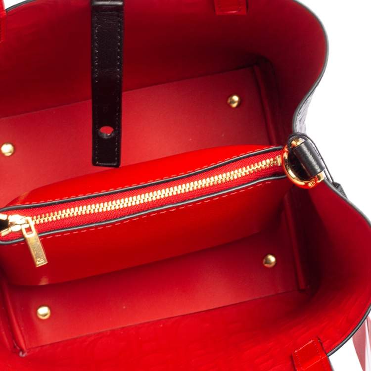 Pre Owned Carolina Herrera Black Monogram Embossed Leather Small Matryoshka Locked Tote