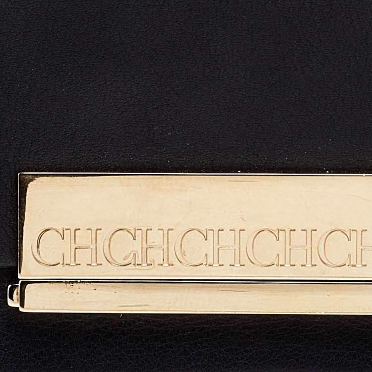 Pre Owned Carolina Herrera Black Leather Flap Clutch