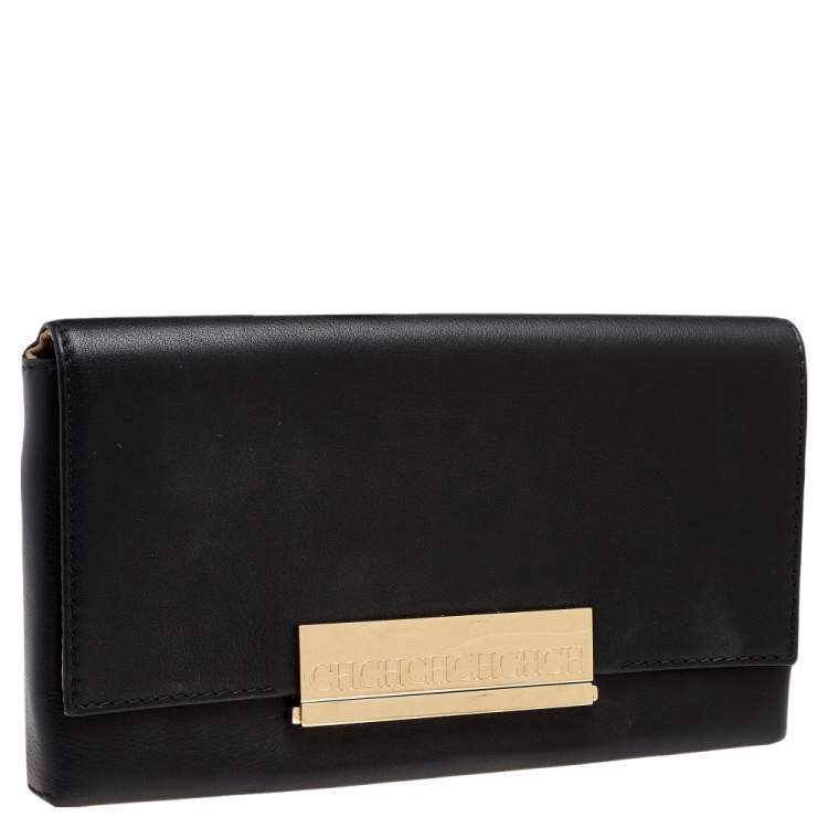 Pre Owned Carolina Herrera Black Leather Flap Clutch