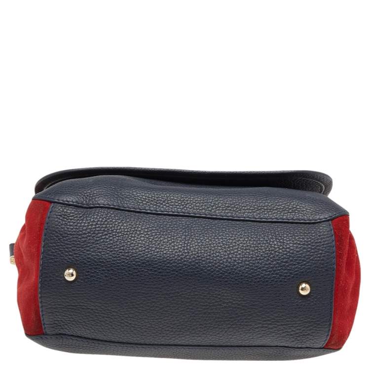 Pre Owned Carolina Herrera Black/Red Leather And Suede Shoulder Bag