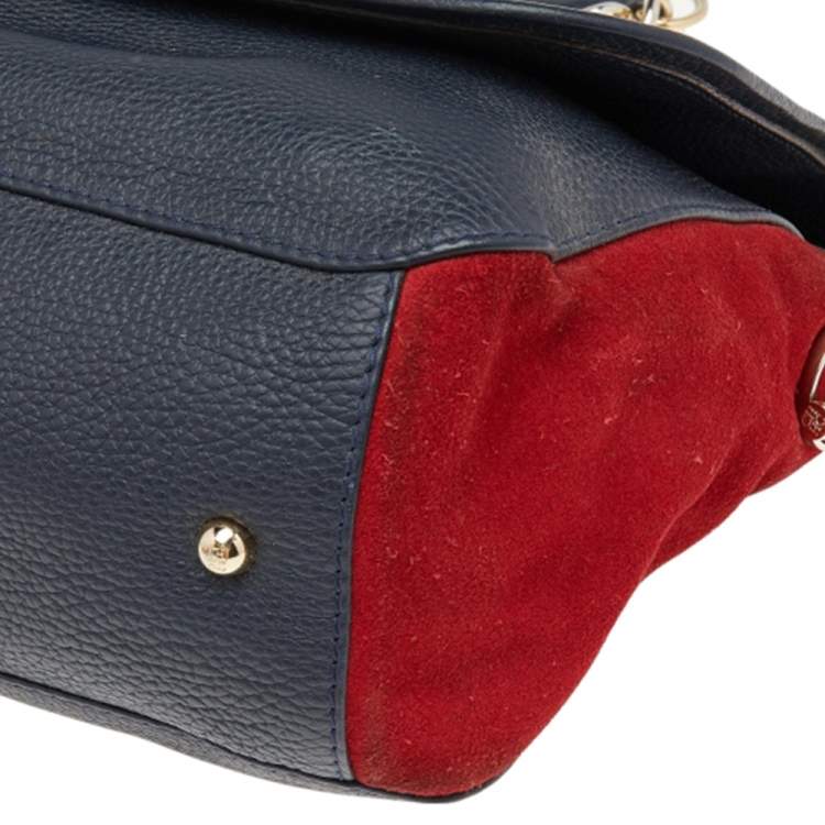 Pre Owned Carolina Herrera Black/Red Leather And Suede Shoulder Bag