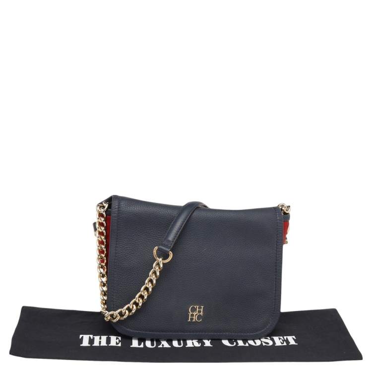 Pre Owned Carolina Herrera Black/Red Leather And Suede Shoulder Bag