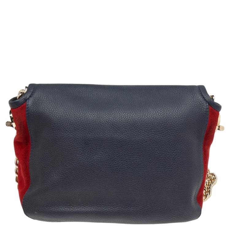 Pre Owned Carolina Herrera Black/Red Leather And Suede Shoulder Bag