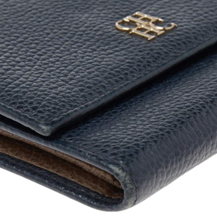 Pre Owned Carolina Herrera Dark Blue Leather Tri Fold Wallet