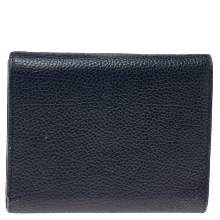 Pre Owned Carolina Herrera Dark Blue Leather Tri Fold Wallet