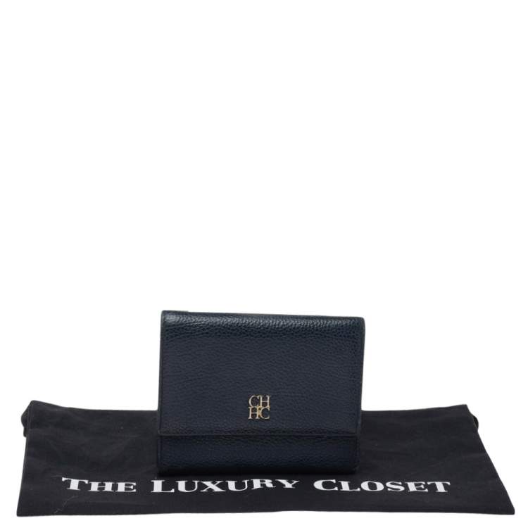 Pre Owned Carolina Herrera Dark Blue Leather Tri Fold Wallet