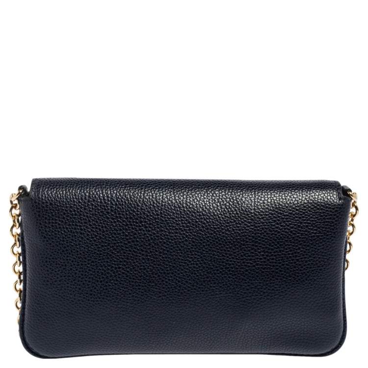 Pre Owned Carolina Herrera Navy Blue Leather Chain Clutch