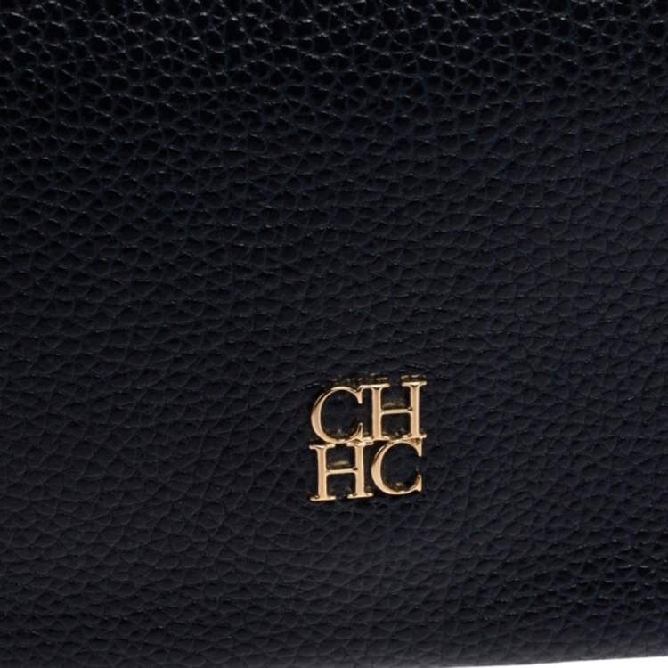 Pre Owned Carolina Herrera Navy Blue Leather Chain Clutch