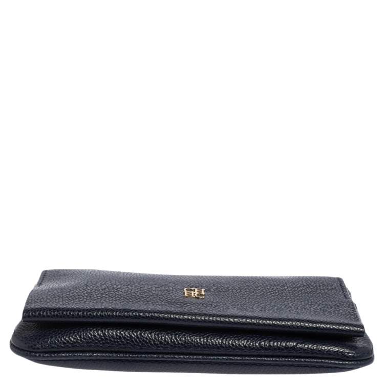Pre Owned Carolina Herrera Navy Blue Leather Chain Clutch
