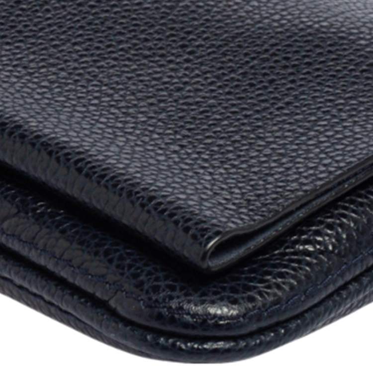 Pre Owned Carolina Herrera Navy Blue Leather Chain Clutch