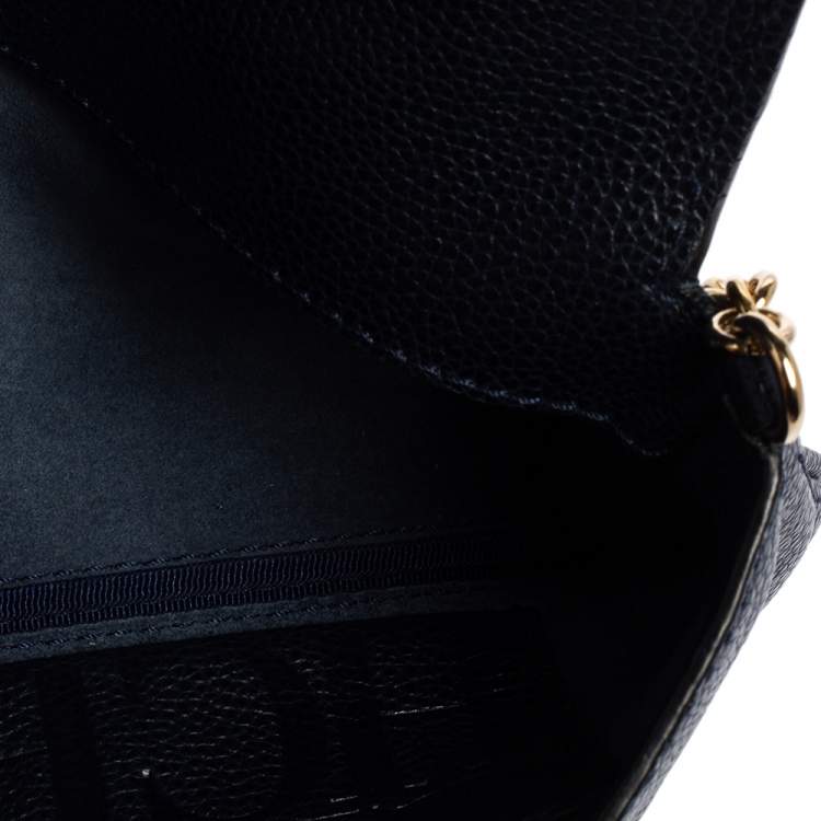 Pre Owned Carolina Herrera Navy Blue Leather Chain Clutch