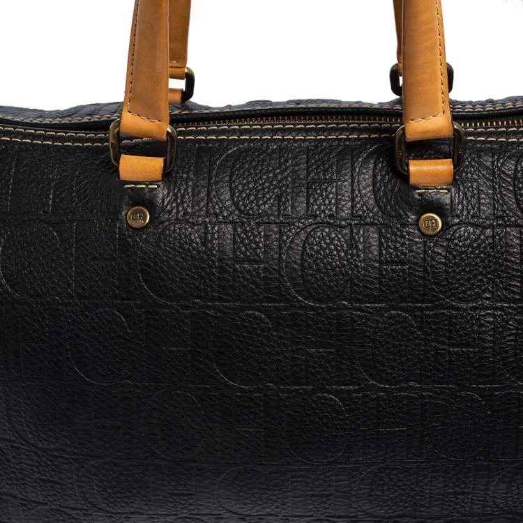 Pre Owned Carolina Herrera Dark Blue Monogram Leather Large Andy Boston Bag