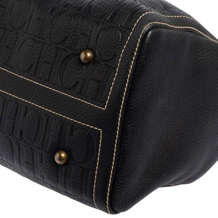 Pre Owned Carolina Herrera Dark Blue Monogram Leather Large Andy Boston Bag