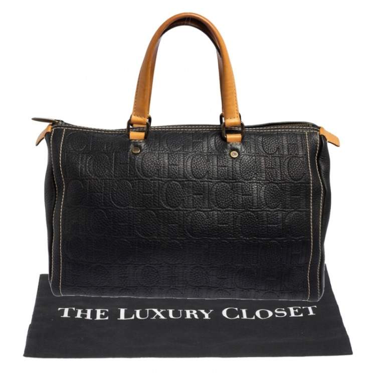 Pre Owned Carolina Herrera Dark Blue Monogram Leather Large Andy Boston Bag