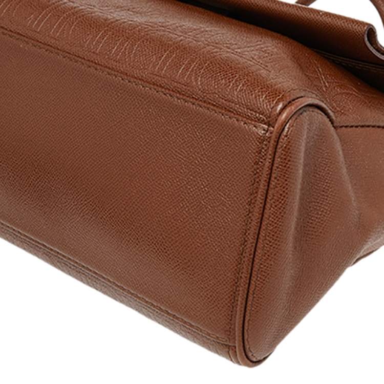 Pre Owned Carolina Herrera Brown Embossed Monogram Leather Minuetto Flap Top Handle Bag