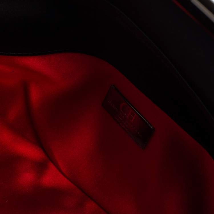 Pre Owned Carolina Herrera Black/White Striped Satin Chain Clutch