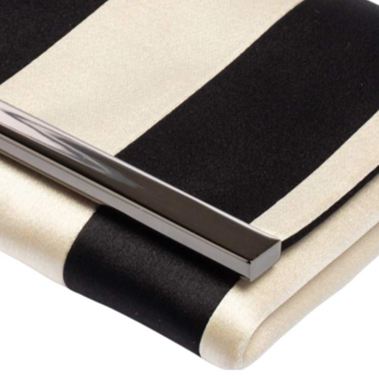 Pre Owned Carolina Herrera Black/White Striped Satin Chain Clutch