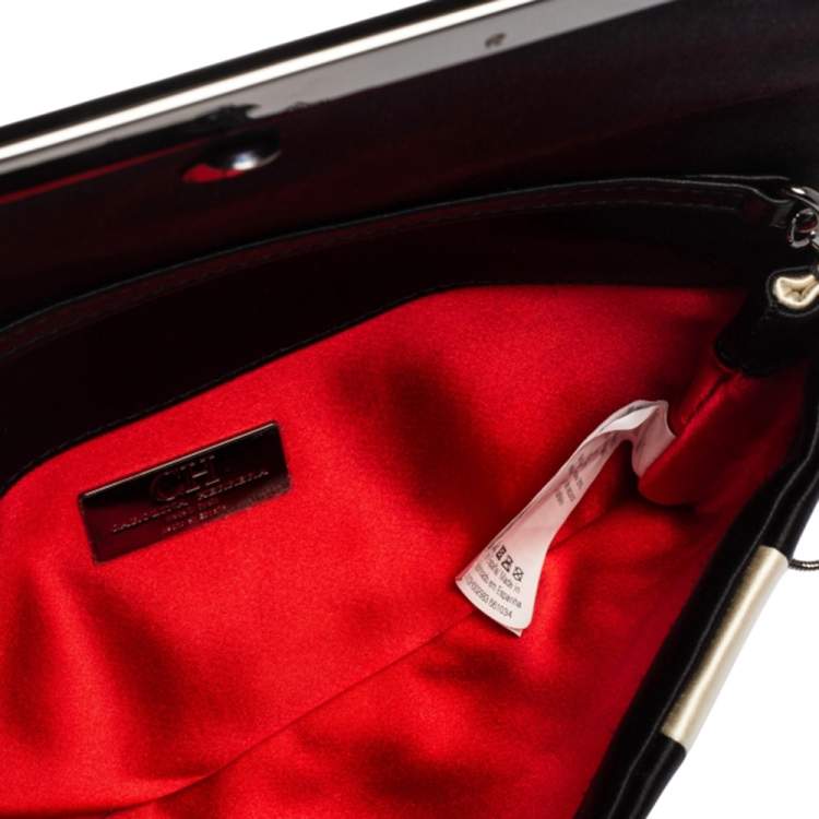 Pre Owned Carolina Herrera Black/White Striped Satin Chain Clutch