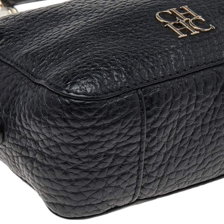 Pre Owned Carolina Herrera Black Pebbled Leather Camera Tassel Shoulder Bag