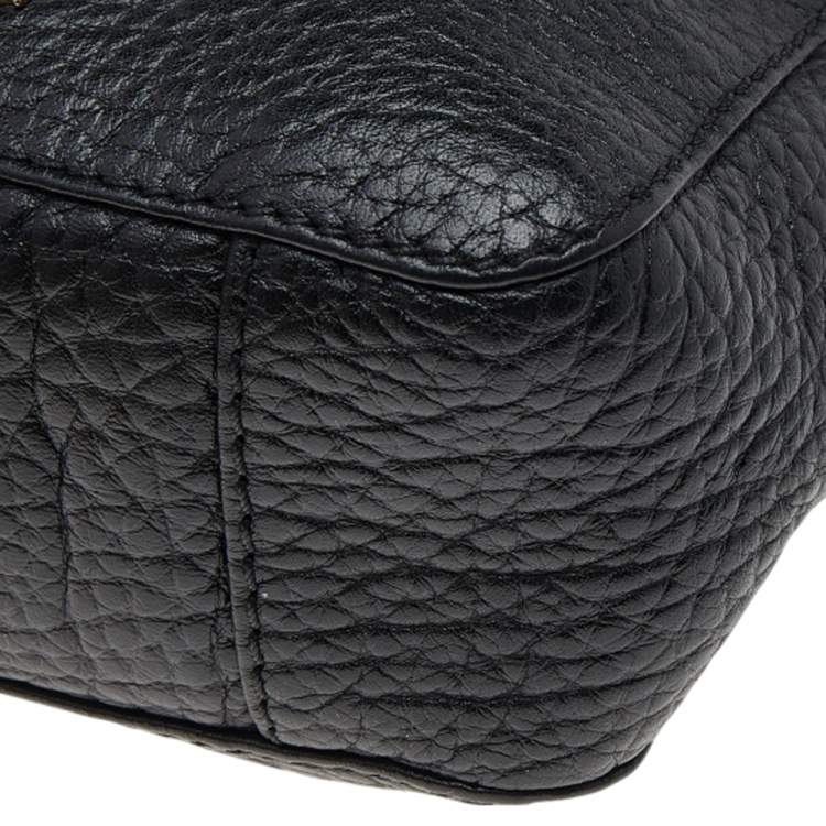 Pre Owned Carolina Herrera Black Pebbled Leather Camera Tassel Shoulder Bag