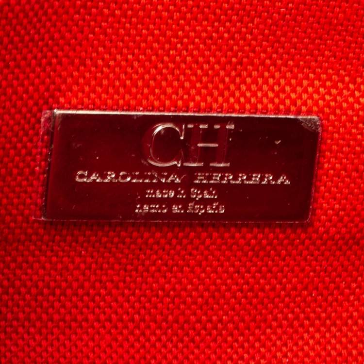 Pre Owned Carolina Herrera Black Monogram Embossed Leather Front Zip Crossbody Bag