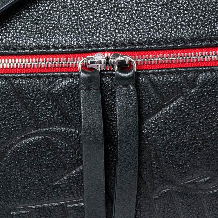 Pre Owned Carolina Herrera Black Monogram Embossed Leather Front Zip Crossbody Bag