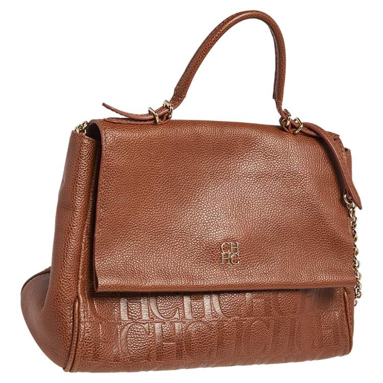 Pre Owned Carolina Herrera Brown Leather Minuetto Top Handle Bag