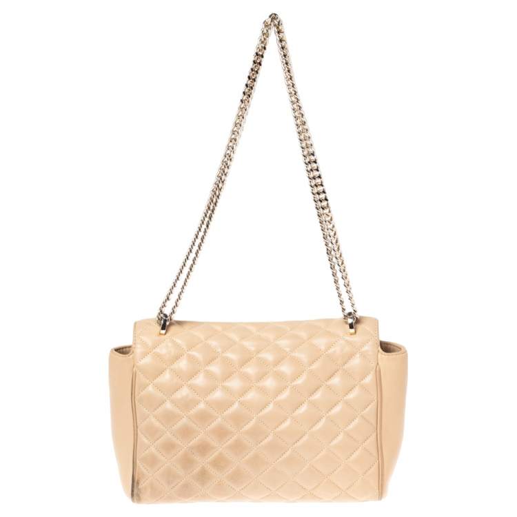 Pre Owned Carolina Herrera Beige Quilted Leather Chain Shoulder Bag