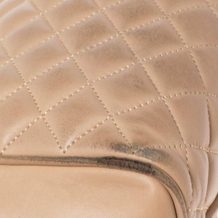 Pre Owned Carolina Herrera Beige Quilted Leather Chain Shoulder Bag