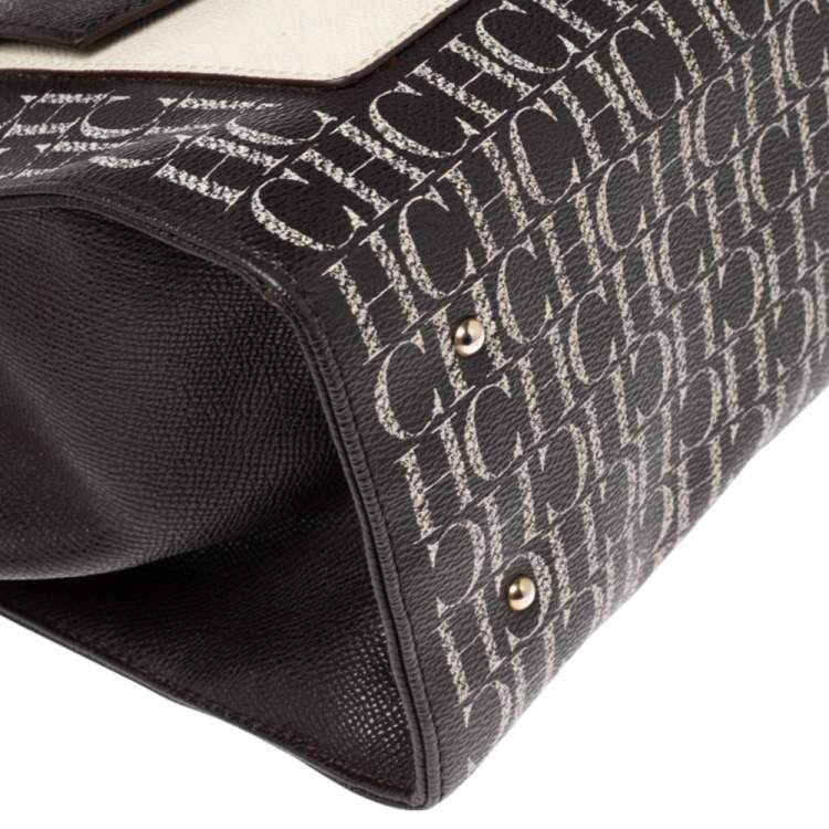 Pre Owned Carolina Herrera Brown Signature Coated Canvas Front Pocket Tote