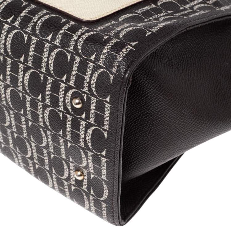 Pre Owned Carolina Herrera Brown Signature Coated Canvas Front Pocket Tote