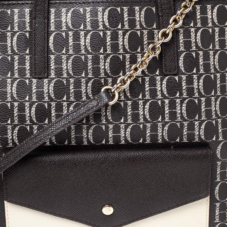 Pre Owned Carolina Herrera Brown Signature Coated Canvas Front Pocket Tote