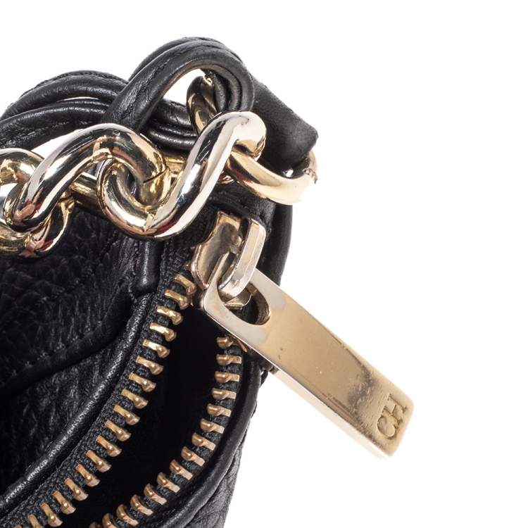 Pre Owned Carolina Herrera Black Leather Chain Tassel Hobo