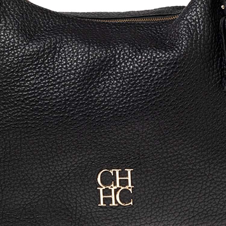Pre Owned Carolina Herrera Black Leather Chain Tassel Hobo