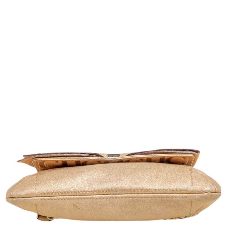 Pre Owned Carolina Herrera Metallic Gold Leather Bow Flap Shoulder Bag