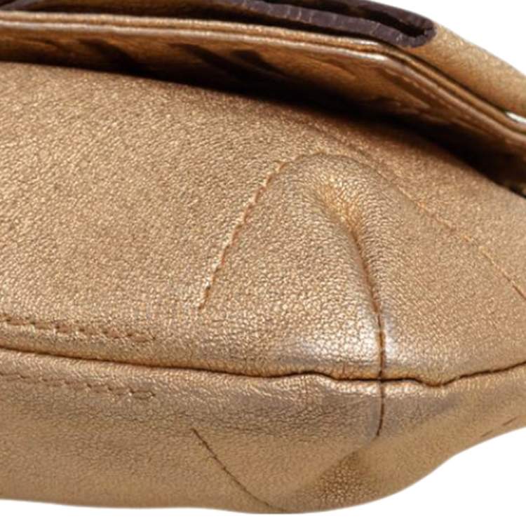 Pre Owned Carolina Herrera Metallic Gold Leather Bow Flap Shoulder Bag