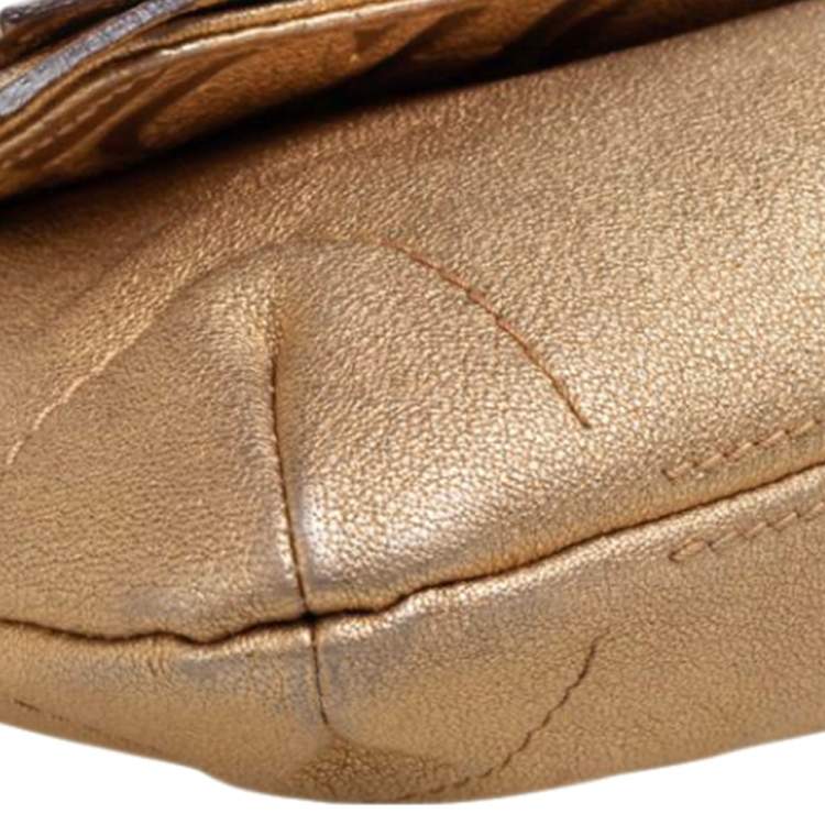 Pre Owned Carolina Herrera Metallic Gold Leather Bow Flap Shoulder Bag