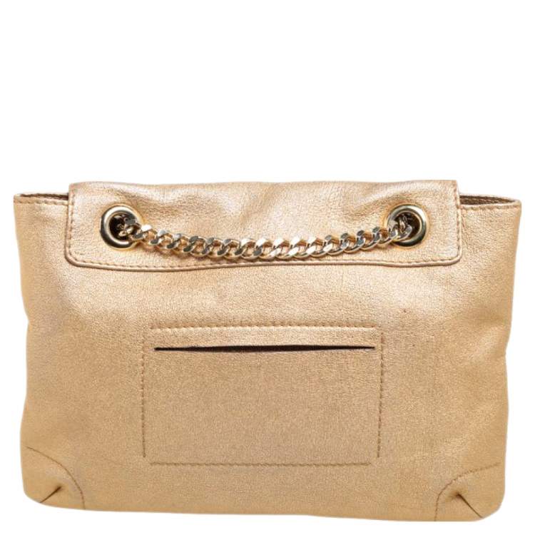 Pre Owned Carolina Herrera Metallic Gold Leather Bow Flap Shoulder Bag