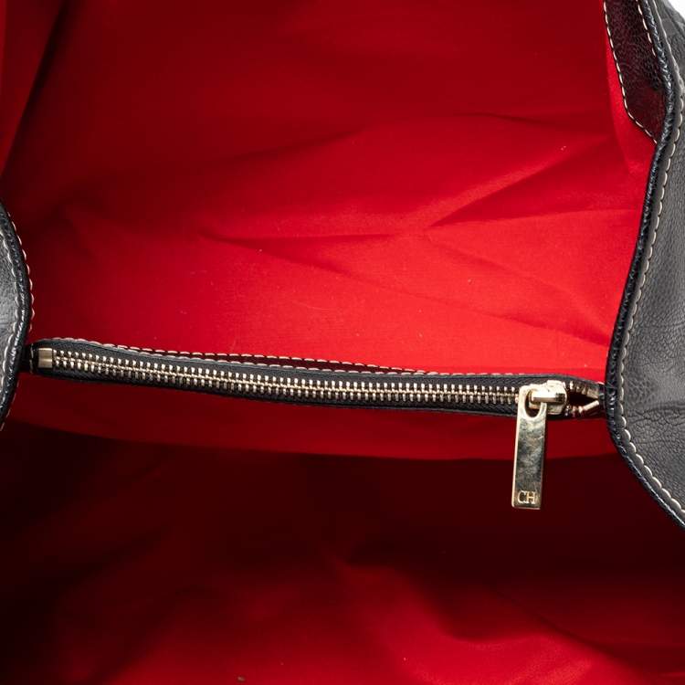 Pre Owned Carolina Herrera Black Embossed Monogram Leather Andy Tote