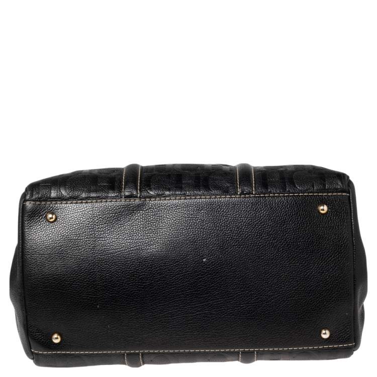 Pre Owned Carolina Herrera Black Embossed Monogram Leather Andy Tote