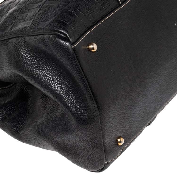 Pre Owned Carolina Herrera Black Embossed Monogram Leather Andy Tote