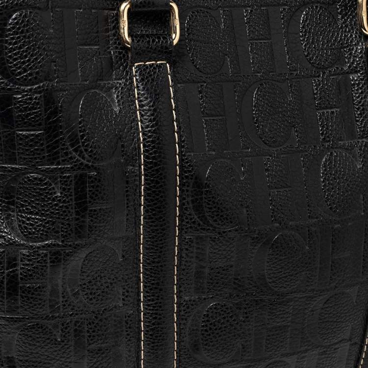 Pre Owned Carolina Herrera Black Embossed Monogram Leather Andy Tote