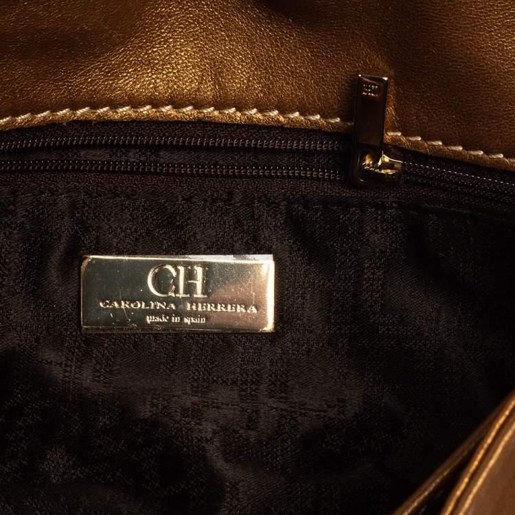 Pre Owned Carolina Herrera Metallic Gold Quilted Leather Clutch