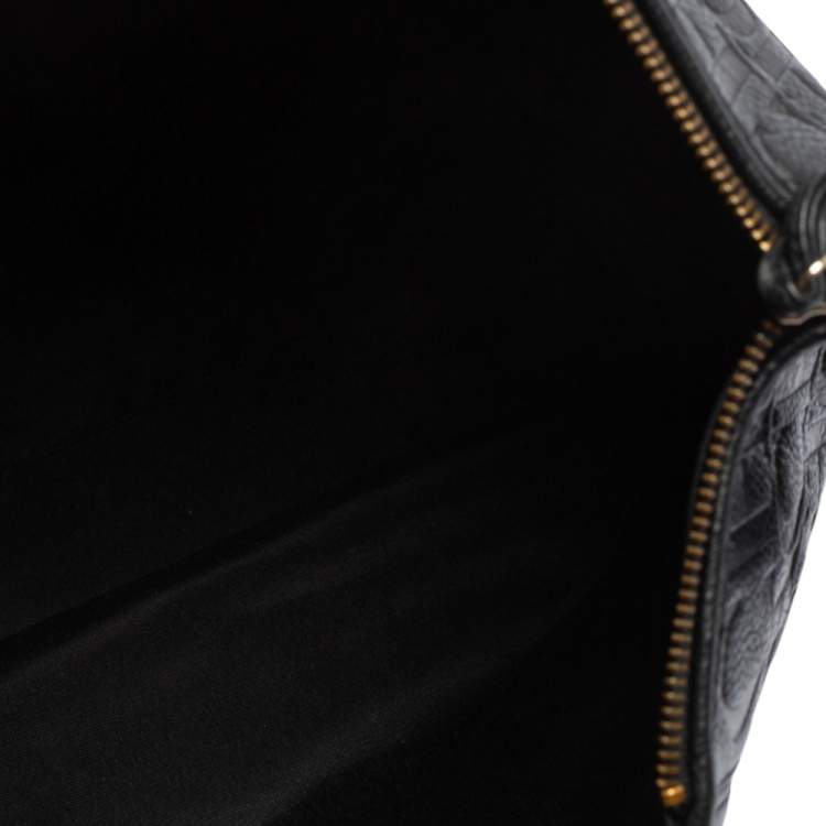 Pre Owned Carolina Herrera Black Monogram Leather Tassel Tote 