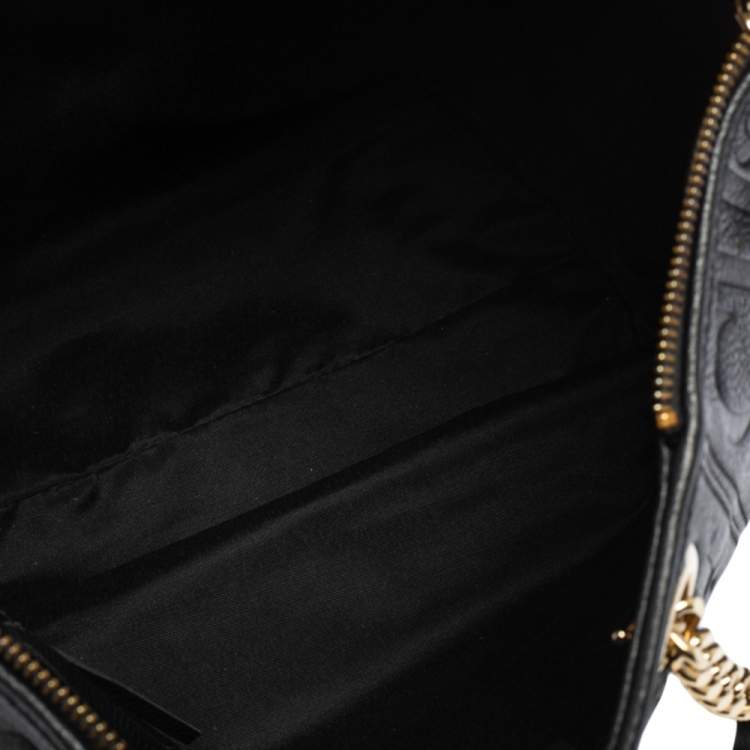 Pre Owned Carolina Herrera Black Monogram Leather Tassel Tote 