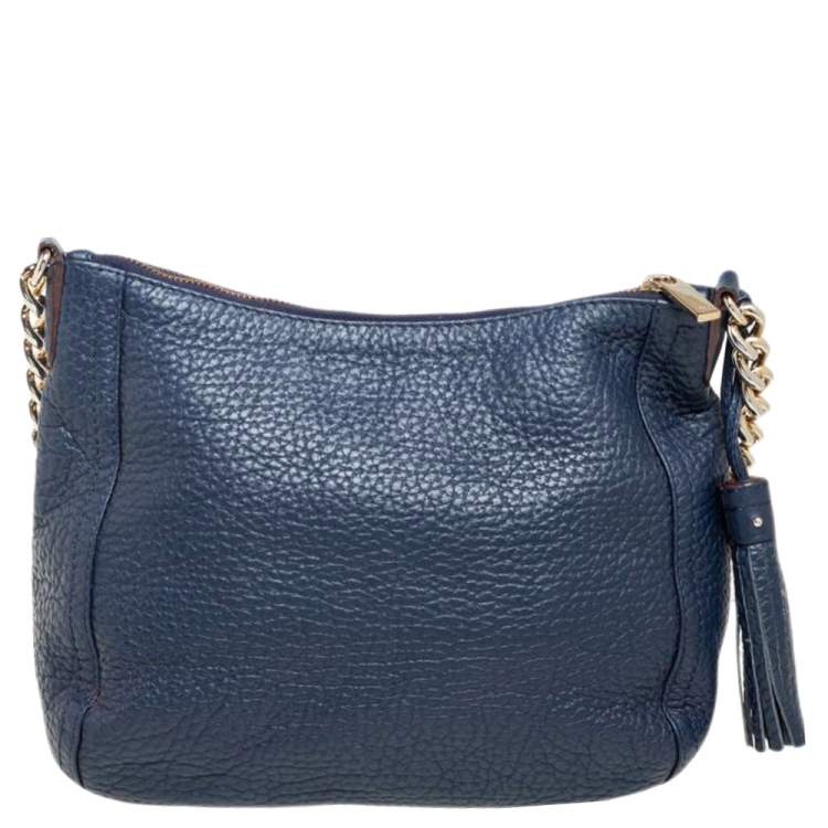 Pre Owned Carolina Herrera Navy Blue Leather Chain Tassel Shoulder Bag