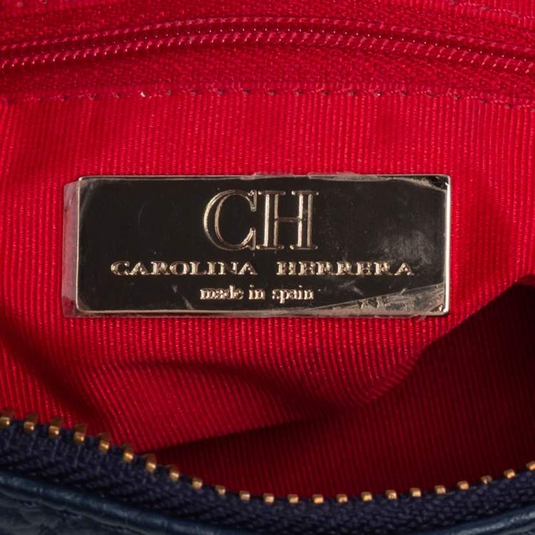 Pre Owned Carolina Herrera Navy Blue Leather Chain Tassel Shoulder Bag